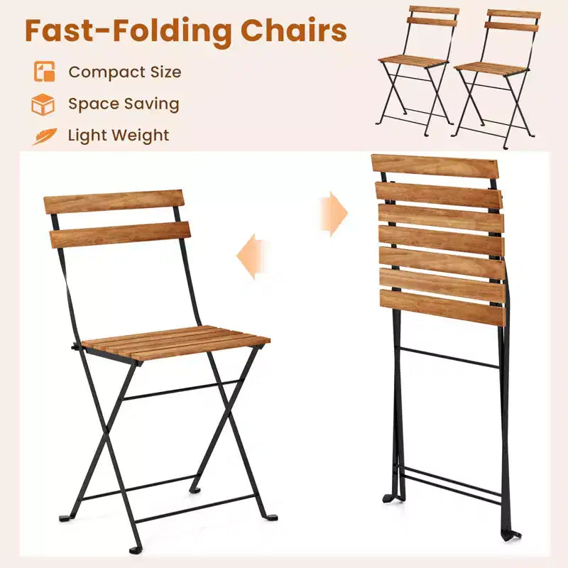 Costway Ensemble de salle à manger d'extérieur 5 pièces en bois d'acacia avec 4 chaises pliantes à lattes et plateau de table