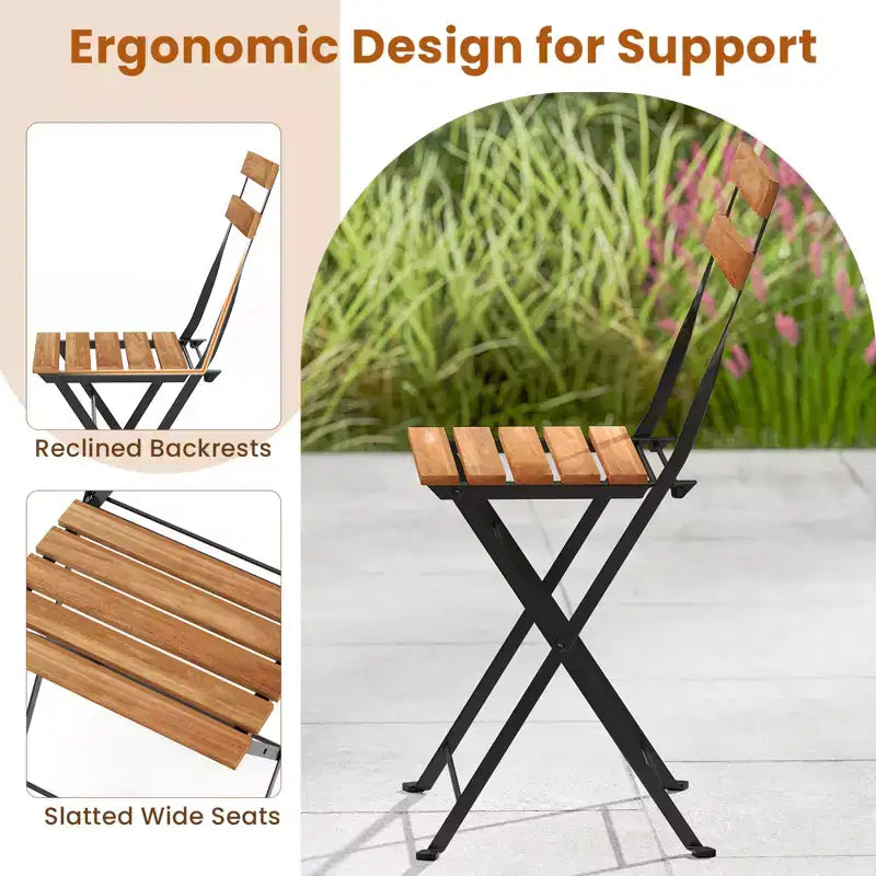Costway Ensemble de salle à manger d'extérieur 5 pièces en bois d'acacia avec 4 chaises pliantes à lattes et plateau de table