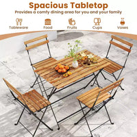 Costway Ensemble de salle à manger d'extérieur 5 pièces en bois d'acacia avec 4 chaises pliantes à lattes et plateau de table