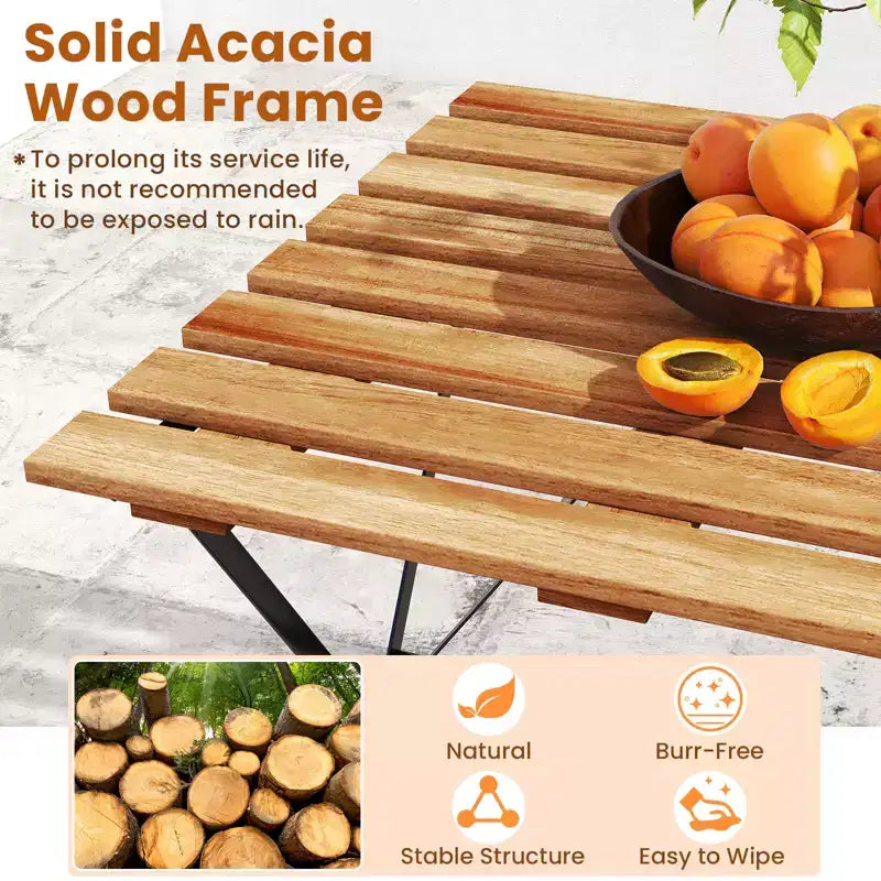 Costway Ensemble de salle à manger d'extérieur 5 pièces en bois d'acacia avec 4 chaises pliantes à lattes et plateau de table