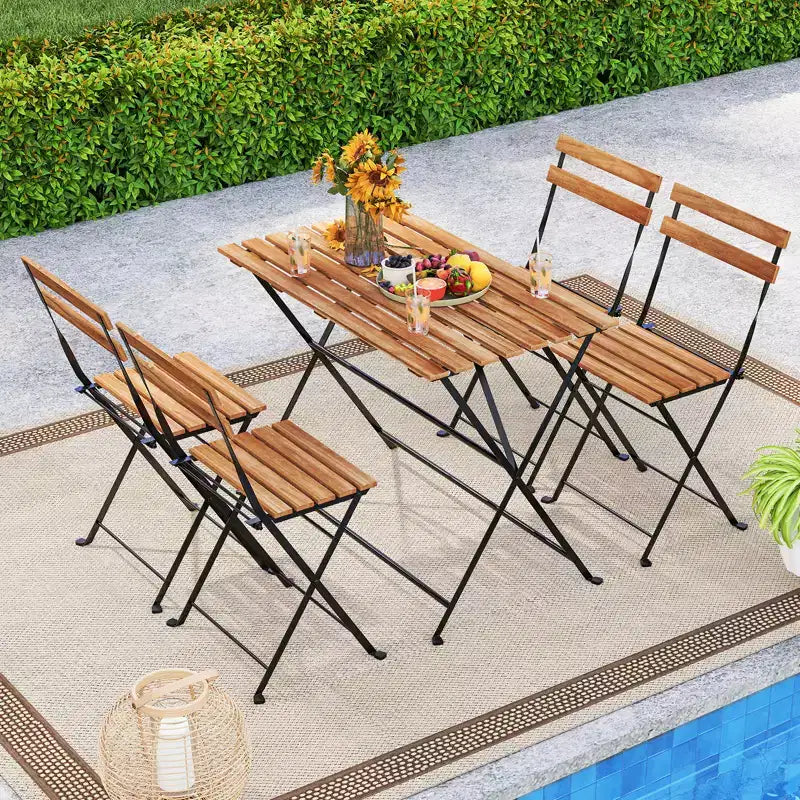 Costway Ensemble de salle à manger d'extérieur 5 pièces en bois d'acacia avec 4 chaises pliantes à lattes et plateau de table