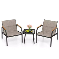 Costway Ensemble de 3 Chaises d'Extérieur avec Cadre en Métal et Tissu Respirant avec Table