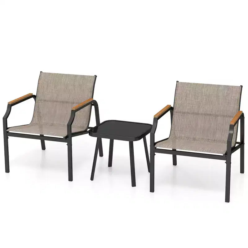 Costway Ensemble de 3 Chaises d'Extérieur avec Cadre en Métal et Tissu Respirant avec Table