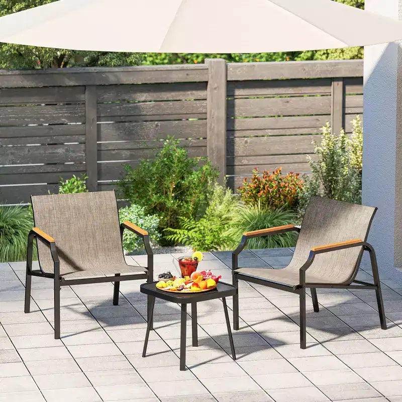 Costway Ensemble de 3 Chaises d'Extérieur avec Cadre en Métal et Tissu Respirant avec Table