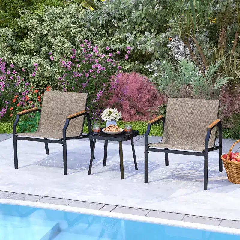 Costway Ensemble de 3 Chaises d'Extérieur avec Cadre en Métal et Tissu Respirant avec Table