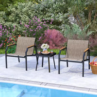 Costway Ensemble de 3 Chaises d'Extérieur avec Cadre en Métal et Tissu Respirant avec Table