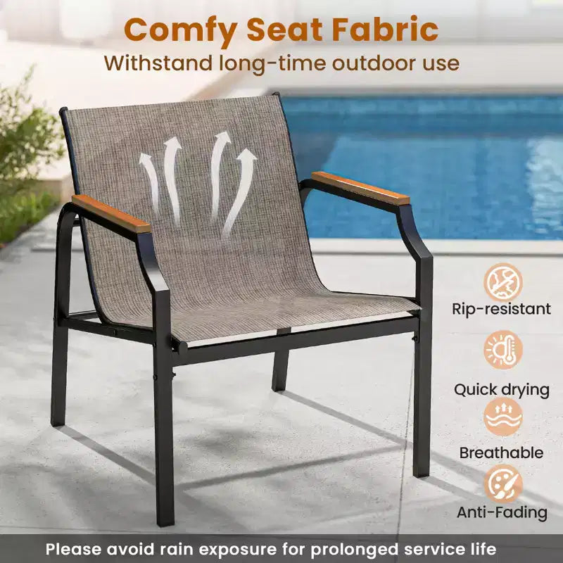 Costway Ensemble de 3 Chaises d'Extérieur avec Cadre en Métal et Tissu Respirant avec Table