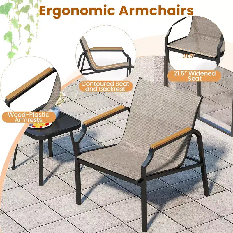 Costway Ensemble de 3 Chaises d'Extérieur avec Cadre en Métal et Tissu Respirant avec Table