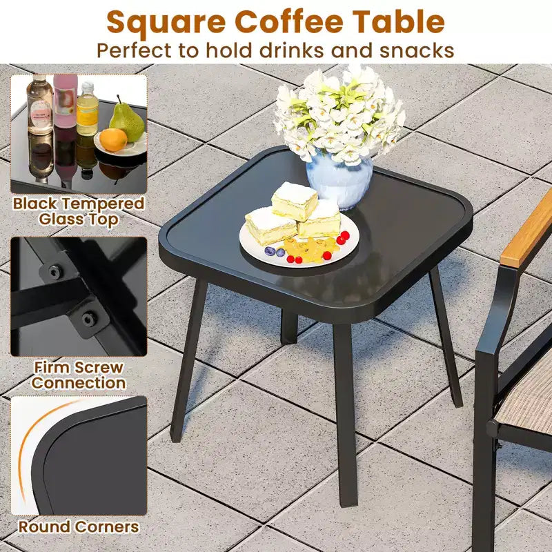 Costway Ensemble de 3 Chaises d'Extérieur avec Cadre en Métal et Tissu Respirant avec Table