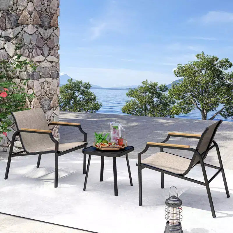 Costway Ensemble de 3 Chaises d'Extérieur avec Cadre en Métal et Tissu Respirant avec Table