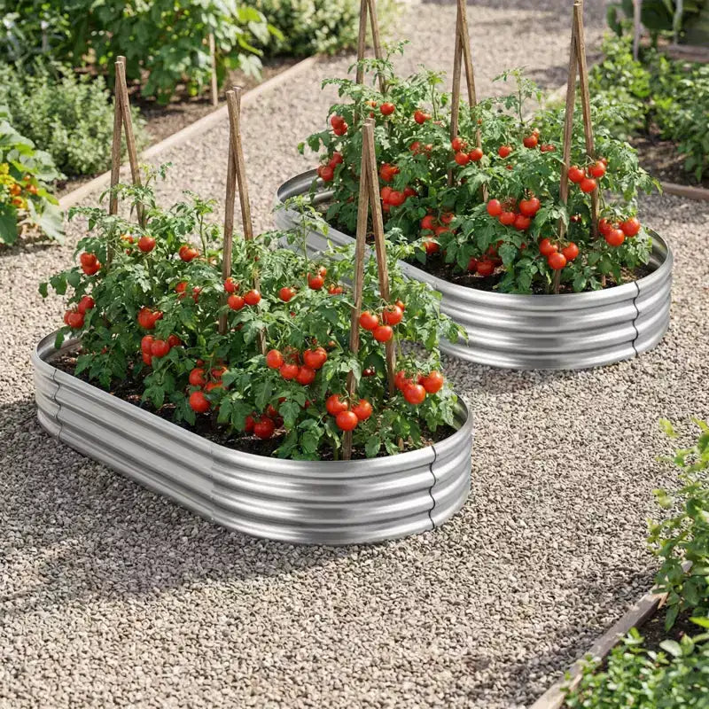 NAYSAYE Jardinière ovale galvanisée, lot de 2, potager surélevé en métal - épaisseur 0,78 mm - pour jardinage extérieur, légumes, fleurs, fruits, 94,5 x 47 x 11,4