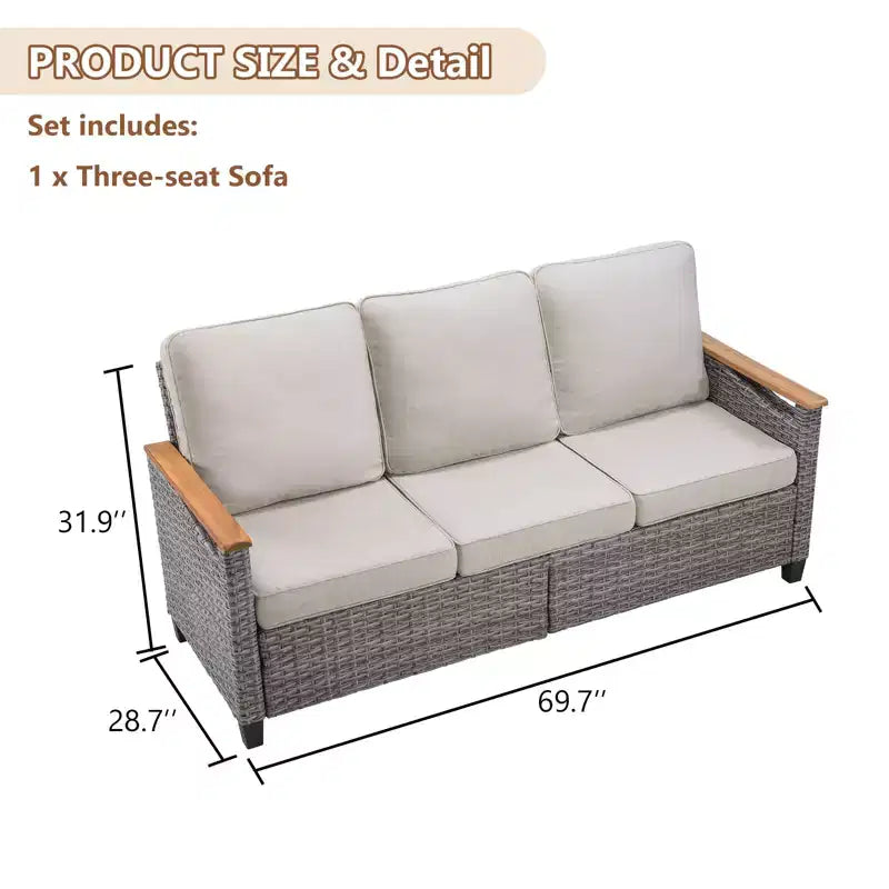 Canapé d'extérieur en osier 69,7" Iolanthe GDFStudio avec coussins