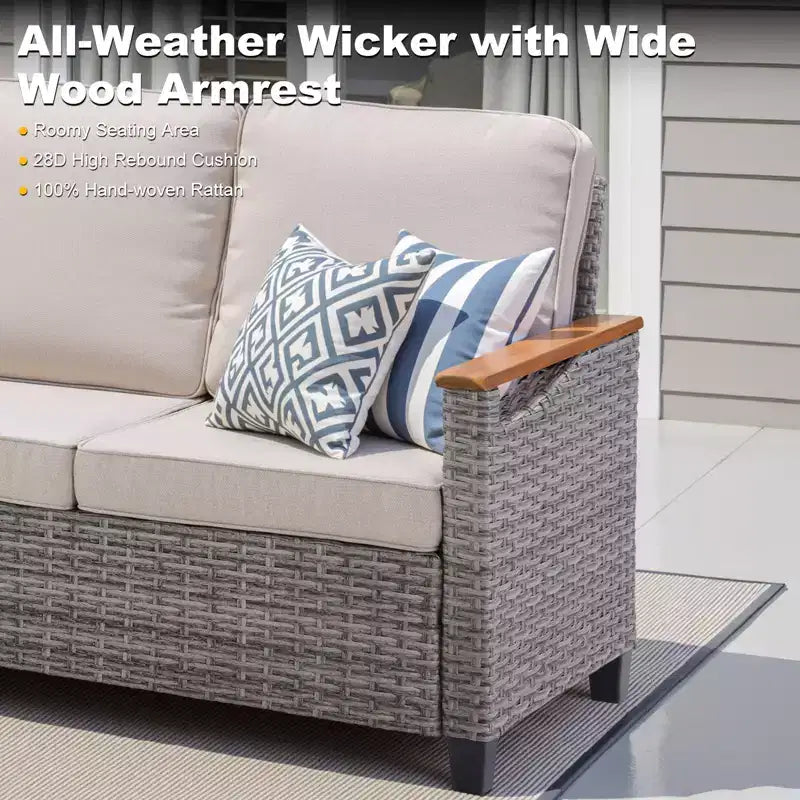 Canapé d'extérieur en osier 69,7" Iolanthe GDFStudio avec coussins
