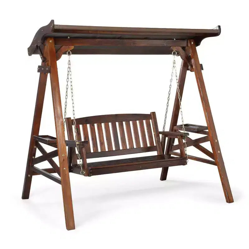 Karl Home Balancelle de porche 2 places en bois massif de patio avec auvent pivotant, tan