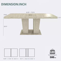 Table à manger rectangulaire extensible MooxvMoo 63-79, motif veiné effet travertin, design minimaliste moderne pour cuisine et salon, blanc