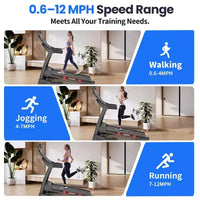 Tapis de course pliable 5CV pour la maison avec inclinaison automatique de 20 % et vitesse de 19 km/h, capacité de 180 kg, tapis de course portable, entraînement personnalisé avec application, tapis de course pour la course et la marche