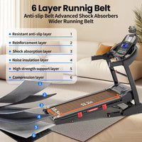 Tapis de course pliable 5CV pour la maison avec inclinaison automatique de 20 % et vitesse de 19 km/h, capacité de 180 kg, tapis de course portable, entraînement personnalisé avec application, tapis de course pour la course et la marche