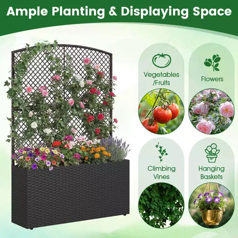 Costway 1/2 PIÈCES 58 Jardinière surélevée avec treillis, Bac à fleurs en osier avec écran d'intimité Marron/Noir