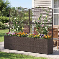 Costway 1/2 PIÈCES 58 Jardinière surélevée avec treillis, Bac à fleurs en osier avec écran d'intimité Marron/Noir