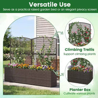 Costway 1/2 PIÈCES 58 Jardinière surélevée avec treillis, Bac à fleurs en osier avec écran d'intimité Marron/Noir