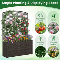 Costway 1/2 PIÈCES 58 Jardinière surélevée avec treillis, Bac à fleurs en osier avec écran d'intimité Marron/Noir