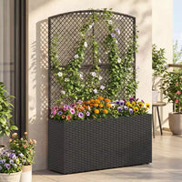Costway 1/2 PIÈCES 58 Jardinière surélevée avec treillis, Bac à fleurs en osier avec écran d'intimité Marron/Noir