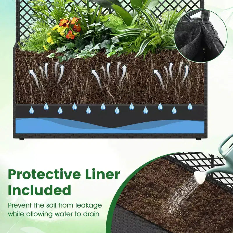 Costway 1/2 PIÈCES 58 Jardinière surélevée avec treillis, Bac à fleurs en osier avec écran d'intimité Marron/Noir