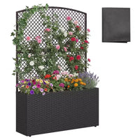 Costway 1/2 PCS 58 Raised Garden Bed with Trellis, Wicker Planter Box with Privacy Screen Brown/Black