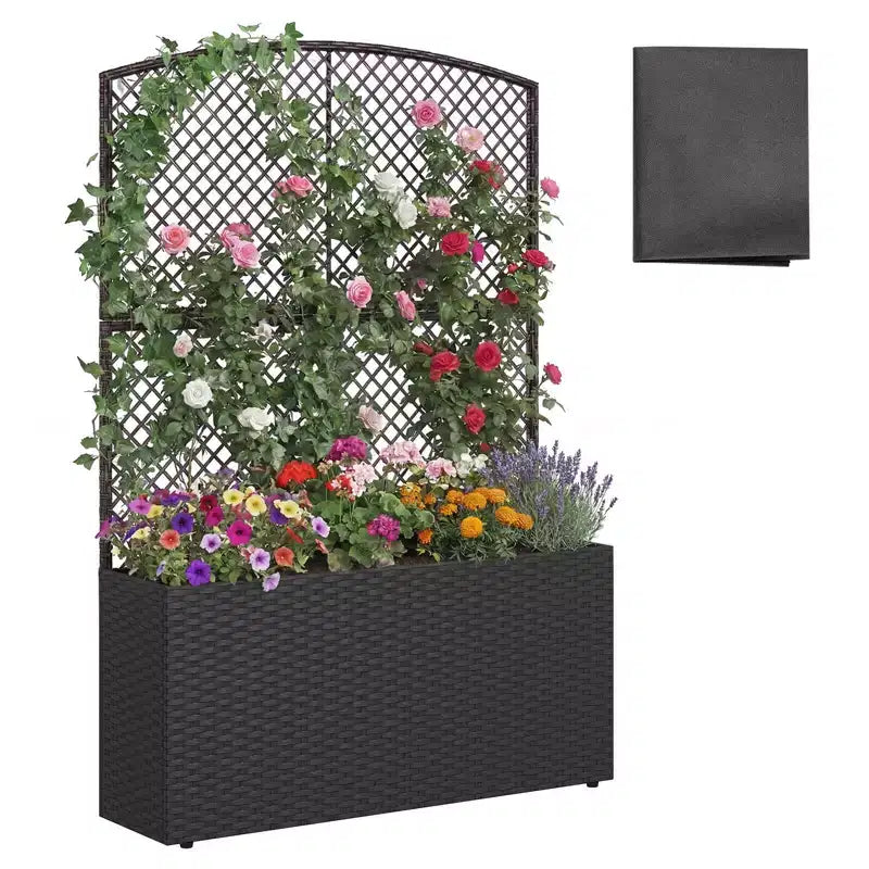 Costway 1/2 PCS 58 Raised Garden Bed with Trellis, Wicker Planter Box with Privacy Screen Brown/Black