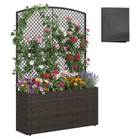 Costway 1/2 PIÈCES 58 Jardinière surélevée avec treillis, Bac à fleurs en osier avec écran d'intimité Marron/Noir