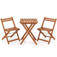 Costway Ensemble de bistro 3 pièces en bois pour extérieur avec 2 chaises pliantes et table à manger pour jardin