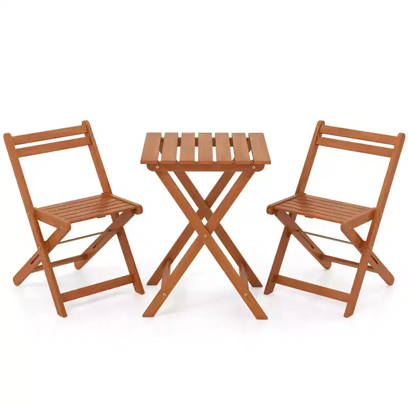 Costway Ensemble de bistro 3 pièces en bois pour extérieur avec 2 chaises pliantes et table à manger pour jardin