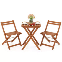 Costway Ensemble de bistro 3 pièces en bois pour extérieur avec 2 chaises pliantes et table à manger pour jardin