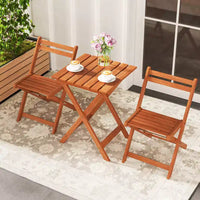 Costway Ensemble de bistro 3 pièces en bois pour extérieur avec 2 chaises pliantes et table à manger pour jardin