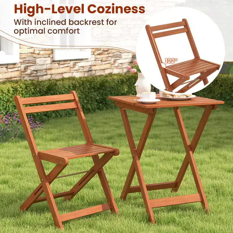 Costway Ensemble de bistro 3 pièces en bois pour extérieur avec 2 chaises pliantes et table à manger pour jardin
