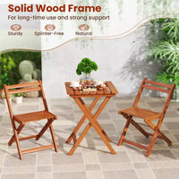 Costway Ensemble de bistro 3 pièces en bois pour extérieur avec 2 chaises pliantes et table à manger pour jardin