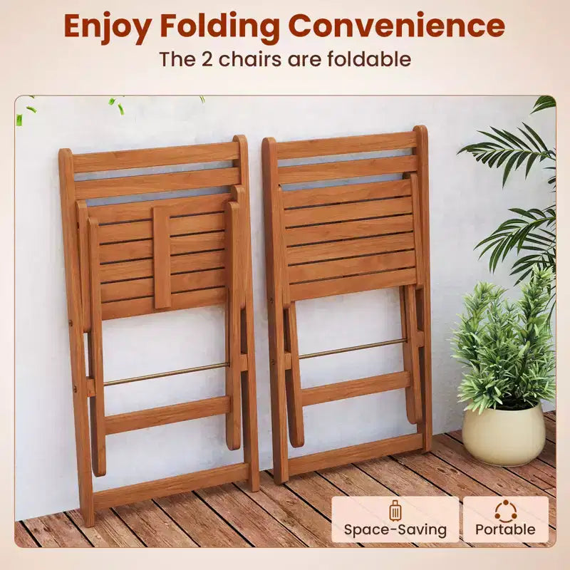 Costway Ensemble de bistro 3 pièces en bois pour extérieur avec 2 chaises pliantes et table à manger pour jardin