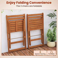 Costway Ensemble de bistro 3 pièces en bois pour extérieur avec 2 chaises pliantes et table à manger pour jardin