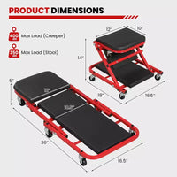 Tabouret de garage roulant Costway 2-en-1 en Z, chariot de mécanicien plat pliant 36