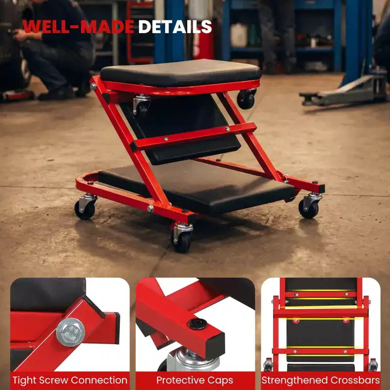 Tabouret de garage roulant Costway 2-en-1 en Z, chariot de mécanicien plat pliant 36