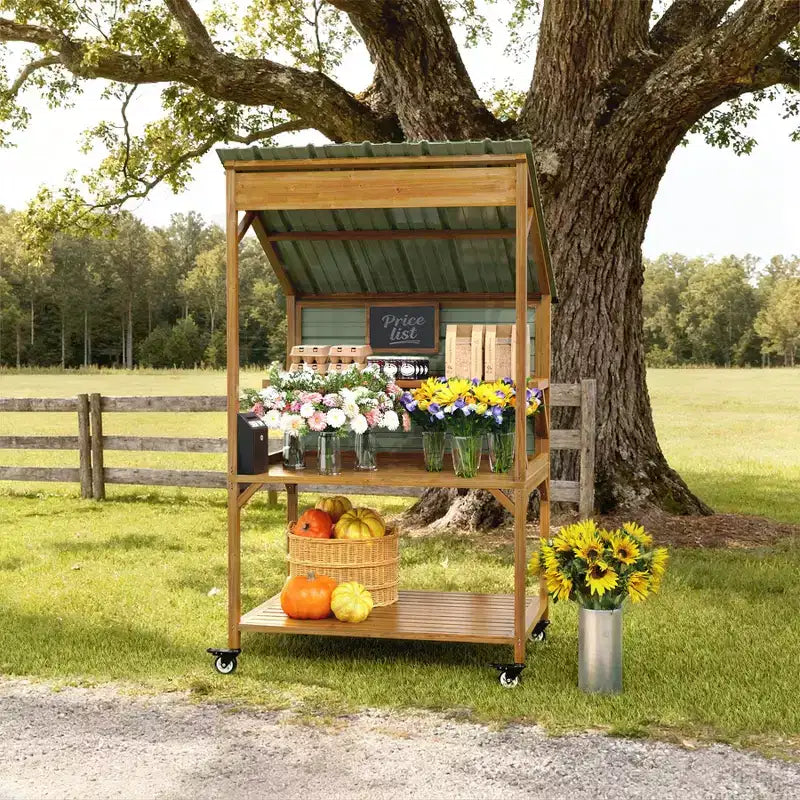 GDLF Farm StandÉtal de ferme en bois avec toit en métal pour décoration de ferme, événements et présentation de petite entreprise