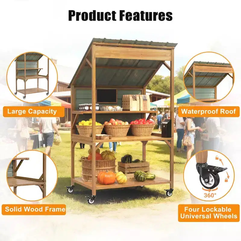 GDLF Farm StandÉtal de ferme en bois avec toit en métal pour décoration de ferme, événements et présentation de petite entreprise