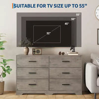 Commode double à 6 tiroirs pour chambre à coucher, commode moderne en bois avec poignées métalliques, grand meuble de rangement pour salon ou bureau à domicile