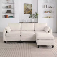 GDFStudio Lancelot 85 Inch Contemporary Chenille Upholstered L-Shaped Sectional Sofa with Storage Ottoman