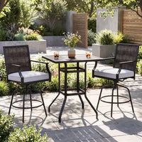Ensemble de bar d'extérieur Costway 3 pièces, table de bar de patio haute et chaises en rotin