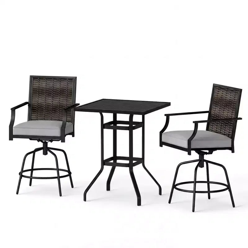 Ensemble de bar d'extérieur Costway 3 pièces, table de bar de patio haute et chaises en rotin