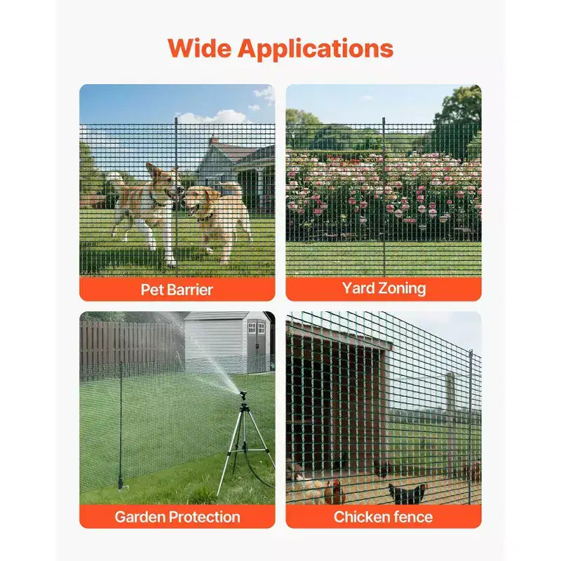 VEVOR Clôture temporaire avec poteaux, grillage en maille plastique 3 x 164 pi, filet de clôture de sécurité de jardin avec piquets à double pointe et haubans, vert