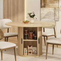 Table à manger ronde 47 pouces pour 4, étagère de rangement 2 niveaux avec porte coulissante en bois, table de cuisine pour salle à manger, salon
