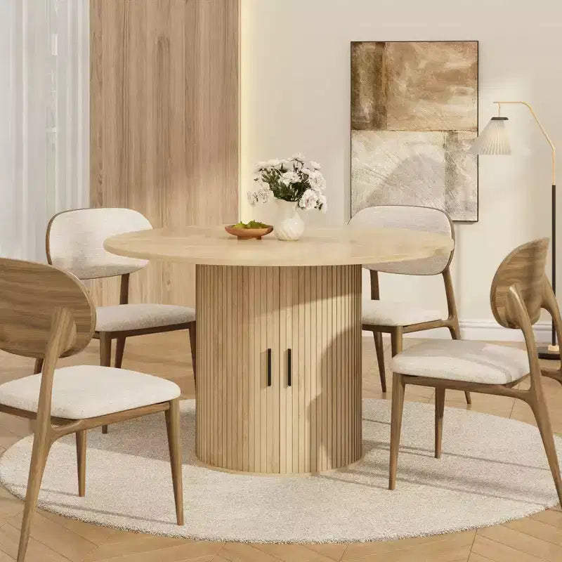 Table à manger ronde 47 pouces pour 4, étagère de rangement 2 niveaux avec porte coulissante en bois, table de cuisine pour salle à manger, salon