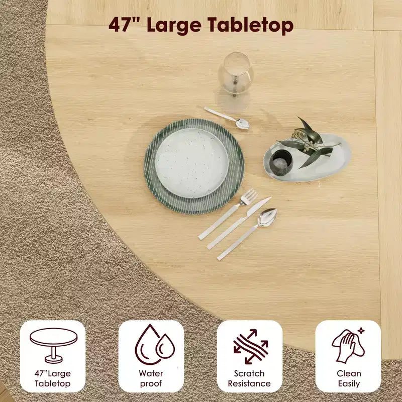 Table à manger ronde 47 pouces pour 4, étagère de rangement 2 niveaux avec porte coulissante en bois, table de cuisine pour salle à manger, salon